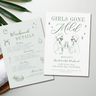 Bachelorette Girls Gone Mild Sage Green Itinerary Invitation