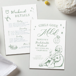 Bachelorette Girls Gone Mild Script Green Drawn Invitation