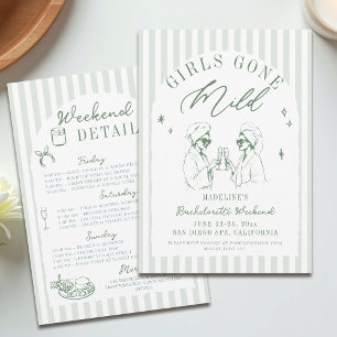 Bachelorette Girls Gone Mild Stripes Arch Sage Invitation