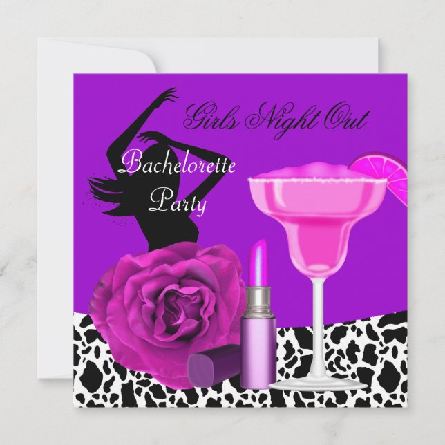 Bachelorette Girls Night Out Animal Purple Party Invitation (Front)