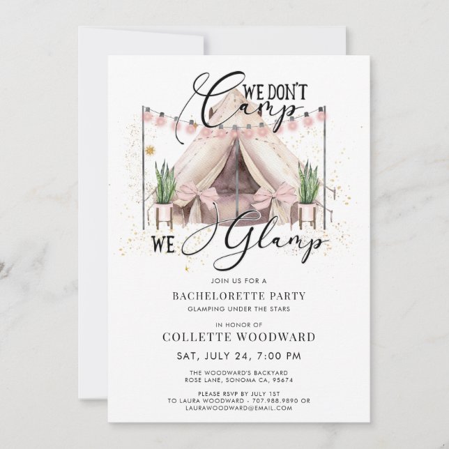 Bachelorette Glamping Party Invitation (Front)