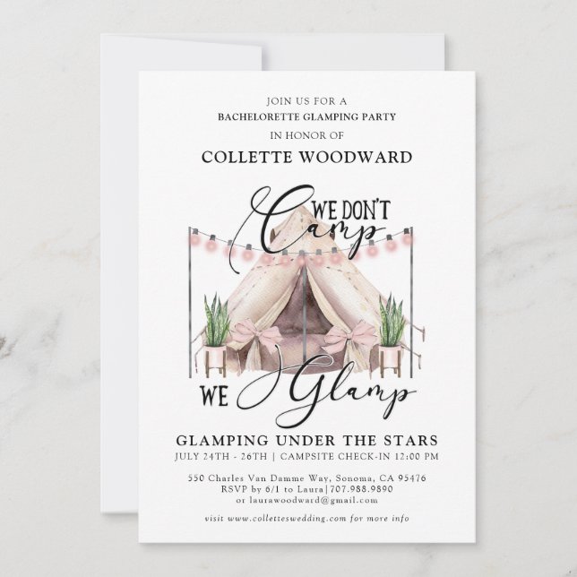 Bachelorette Glamping Party Weekend Invitation (Front)