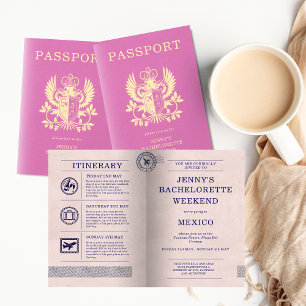 Bachelorette Hen Party Pink Passport Itinerary Invitation