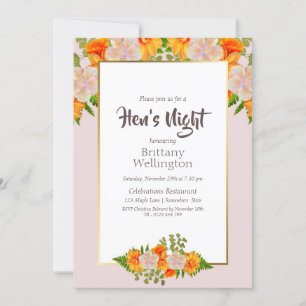 Bachelorette Hen’s Night Gold Blush Pink Floral Invitation