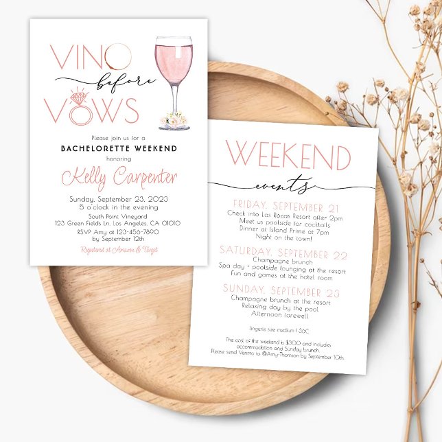 Bachelorette Invitation Rose Gold Vino before Vows (Creator Uploaded)