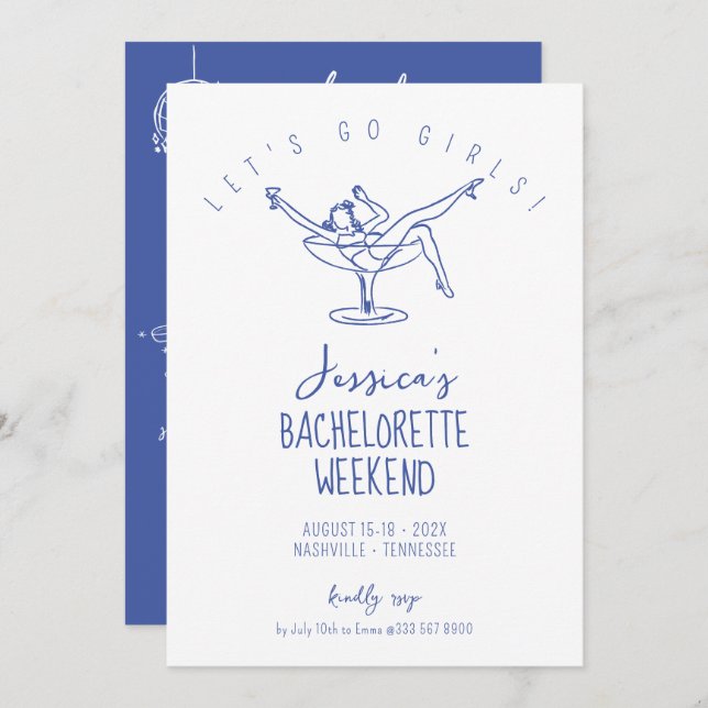 Bachelorette Invitation woman in cocktail glass (Front/Back)