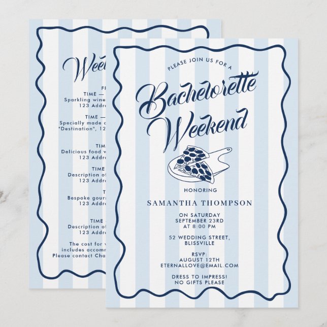 Bachelorette Itinerary Bach Weekend Pizza Italian Invitation (Front/Back)