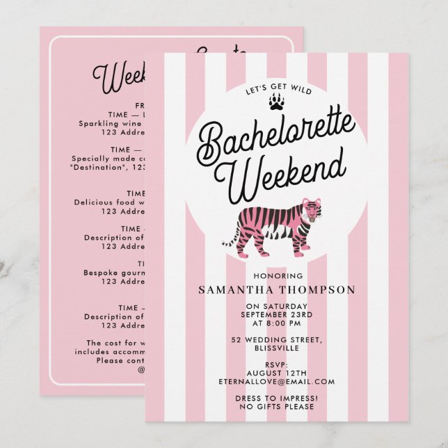 Bachelorette Itinerary Bach Weekend Retro Leopard  Invitation (Front/Back)