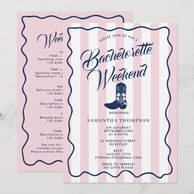 Bachelorette Itinerary Bach Weekend Rodeo Boots Invitation (Front/Back)