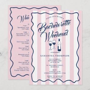 Bachelorette Itinerary Bach Weekend Wine Pink Invitation