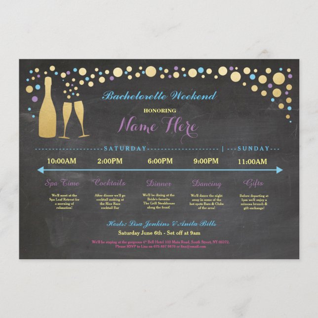 Bachelorette Itinerary Bridal Shower Chalk Invite (Front)