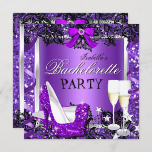 Bachelorette Lace Purple High Heel Champagne 2 Invitation