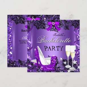 Bachelorette Lace Purple High Heel Champagne 3 Invitation