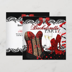 Bachelorette Lace Red Corset Champagne Invitation