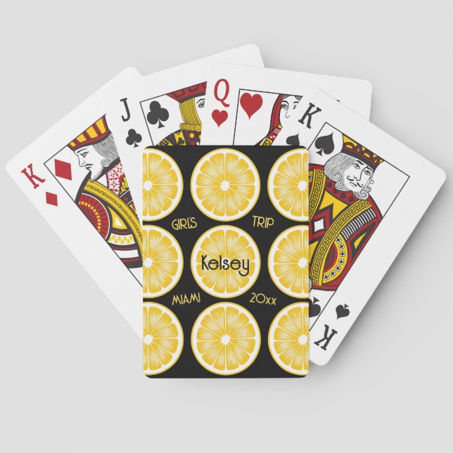 Bachelorette Lemon Slice Black & Yellow Playing Cards (Back)