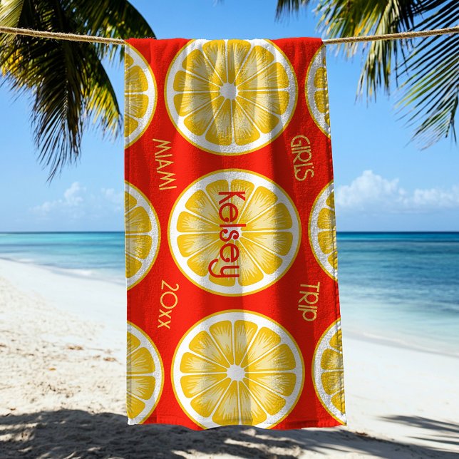 Bachelorette Lemon Slice Orange Yellow Beach Towel (Creator Uploaded)