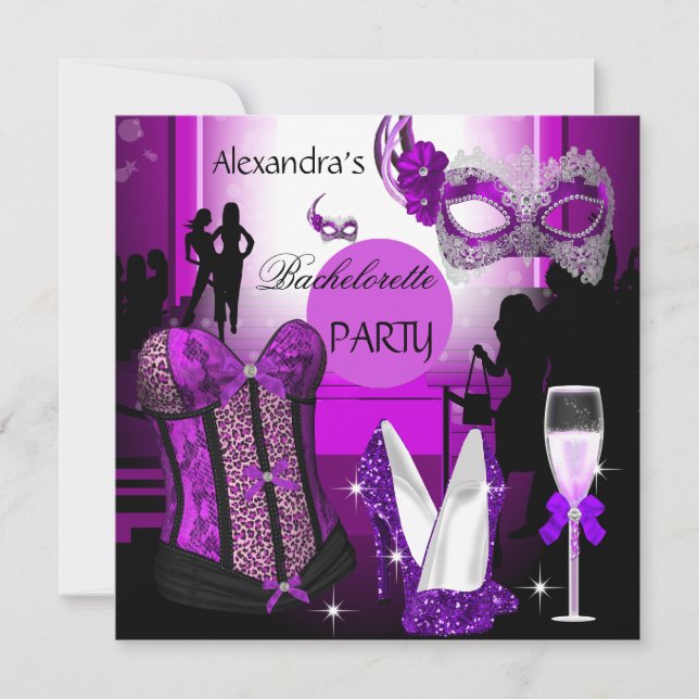 Bachelorette Leopard Purple Corset Champagne Invitation (Front)