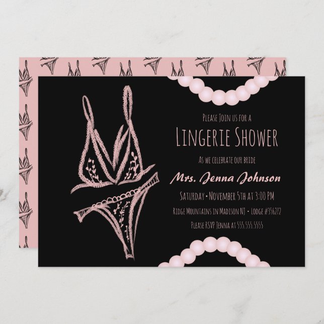 Bachelorette Lingerie Bridal Shower Pink Pearls (Front/Back)