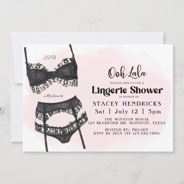 Bachelorette, Lingerie Shower, Ooh La la Invitation (Front)