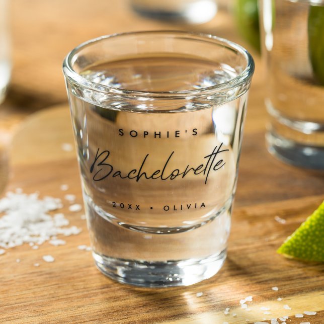 Bachelorette | Minimalist Script Modern Bridesmaid Shot Glass (Creator Uploaded)