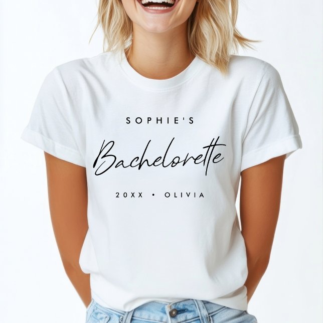 Bachelorette | Minimalist Script Modern Bridesmaid T-Shirt (Creator Uploaded)