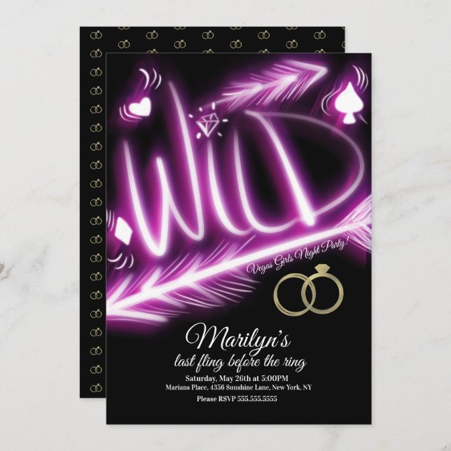 Bachelorette Neon Wild Vegas Party Girls Night Invitation (Front/Back)