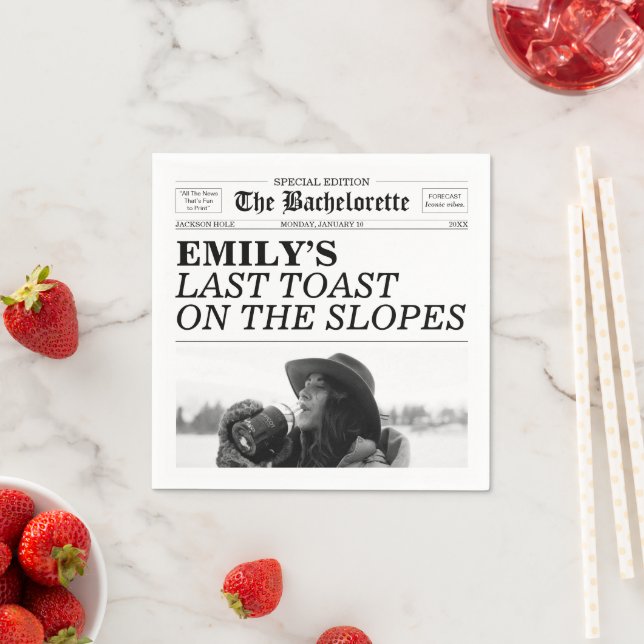 Bachelorette Newspaper Last Toast On The Slopes Napkin (Insitu)