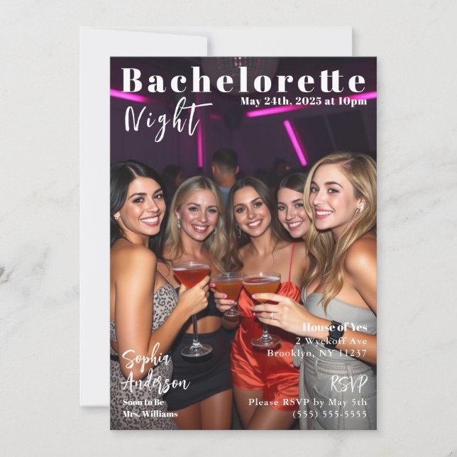 Bachelorette Night Magazine Cover Invitation (Front)