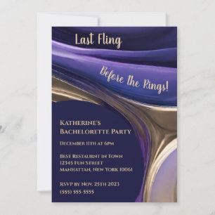 Bachelorette Party-Abstract Blue, Purple and Gold- Invitation