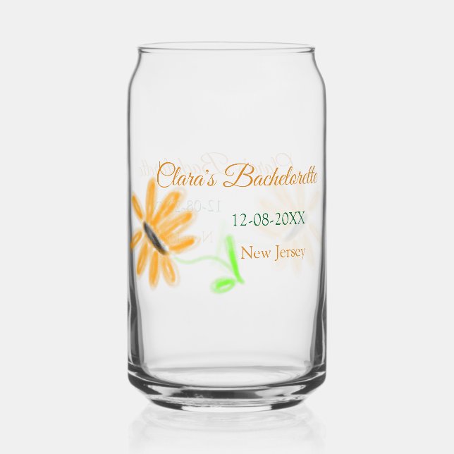 Bachelorette party add name date place sunflower  can glass (Front)