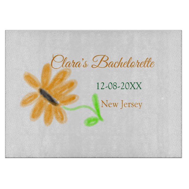 Bachelorette party add name date place sunflower  cutting board (Front)