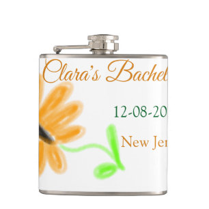 Bachelorette party add name date place sunflower  hip flask