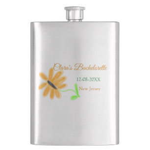 Bachelorette party add name date place sunflower hip flask