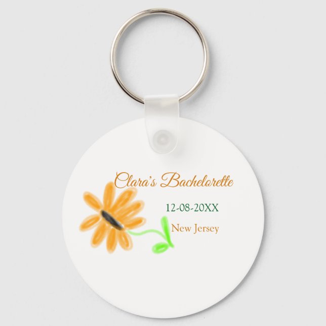 Bachelorette party add name date place sunflower  key ring (Front)