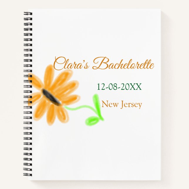 Bachelorette party add name date place sunflower  notebook (Front)