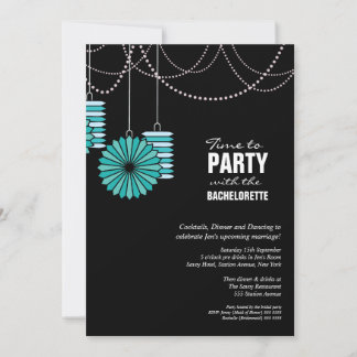 Bachelorette Party Aqua Blue Paper Lanterns Wheels Invitation