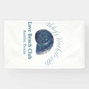 Bachelorette party beach club blue sea shell name banner