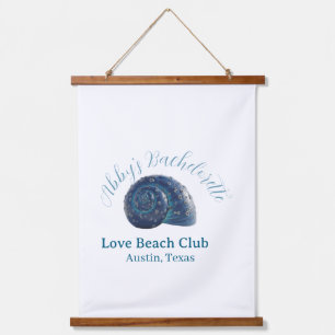 Bachelorette party beach club blue sea shell name hanging tapestry