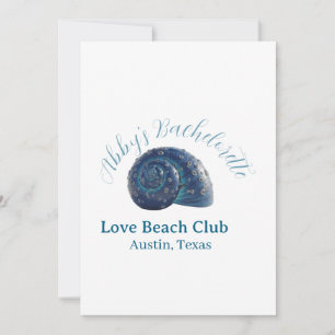 Bachelorette party beach club blue sea shell name  invitation
