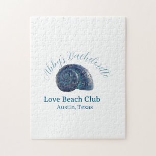 Bachelorette party beach club blue sea shell name jigsaw puzzle