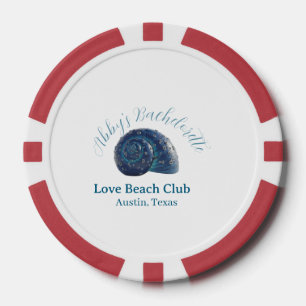 Bachelorette party beach club blue sea shell name  poker chips