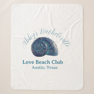 Bachelorette party beach club blue sea shell name sherpa blanket