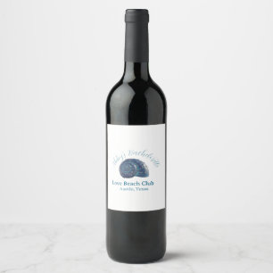 Bachelorette party beach club blue sea shell name wine label