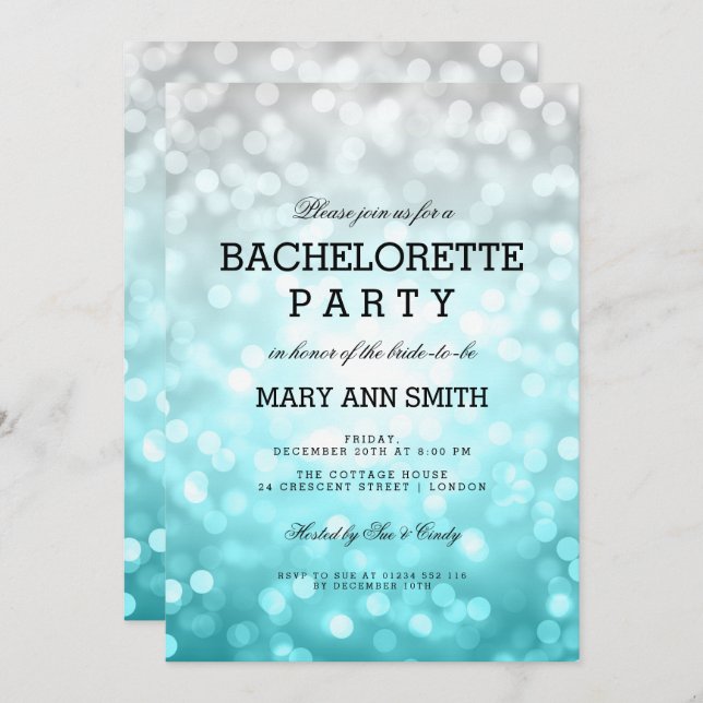 Bachelorette Party Beach Ombre Glitter Lights Invitation (Front/Back)