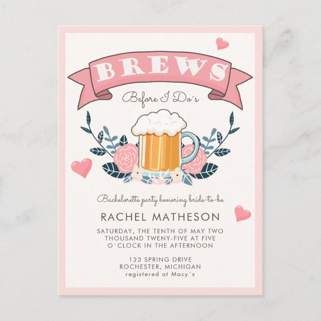 Bachelorette party beer postcard invitation (Front)