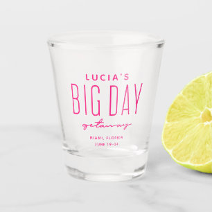 Bachelorette party big day getaway pink favour shot glass