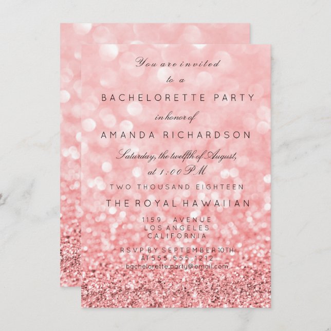 Bachelorette Party Birthay Glitter Pink Rose White Invitation (Front/Back)