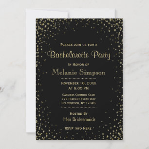 Bachelorette Party   Black Gold Confetti Invitation