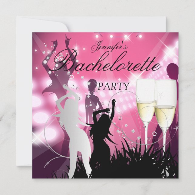 Bachelorette Party Black Pink White Champagne Invitation (Front)