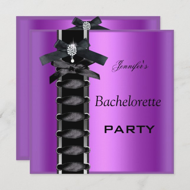 Bachelorette Party Black Purple Diamond Corset Tie Invitation (Front/Back)